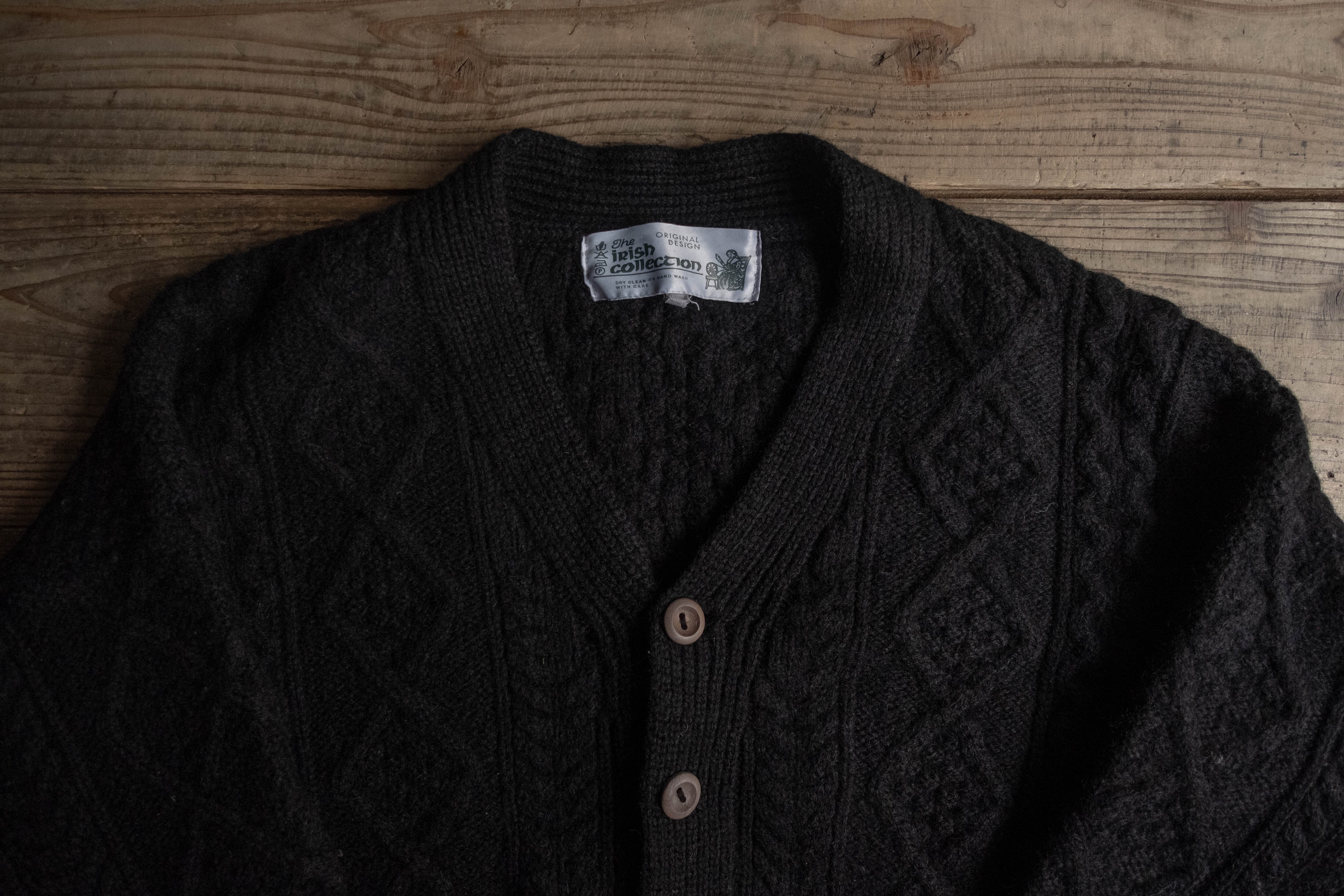 アイルランド 黒染めアランニットカーディガン 18 | militaria & encore