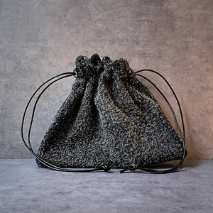 モヘアレザー巾着 ブラック オールレザー 巾着 バッグ  【fm-mohairleather-1】