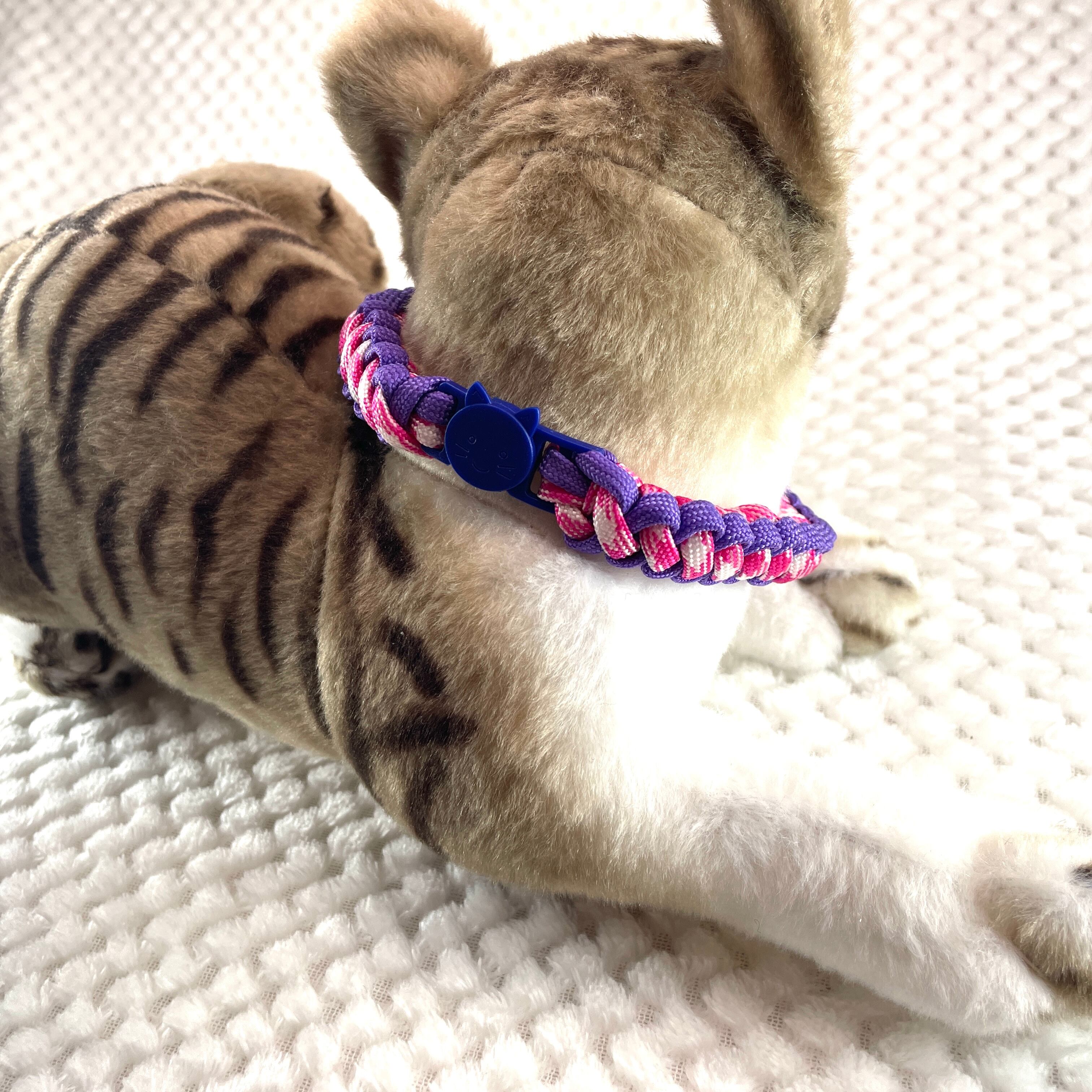 公式] ＃46パラコード編み首輪まだらピンクと紫の猫首輪 | 犬猫の皮膚