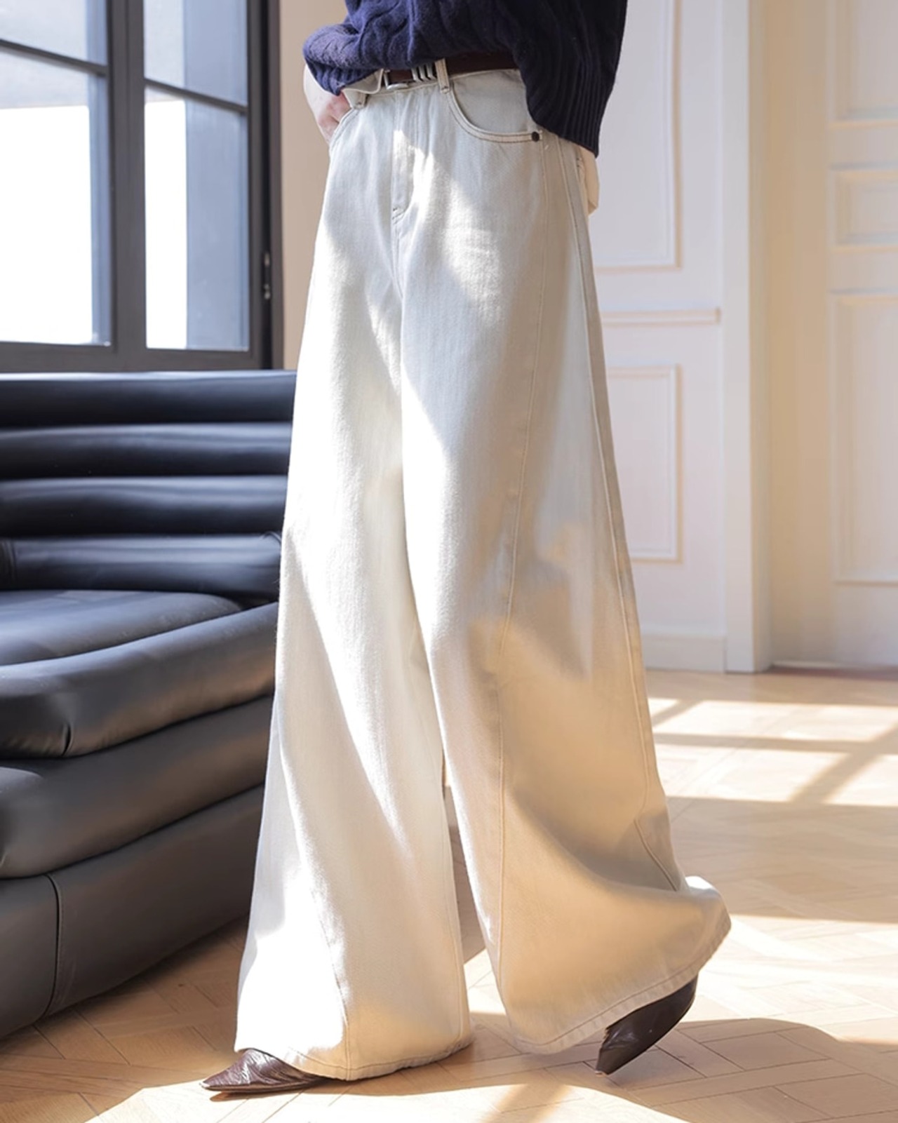 Wide white denim Pants T20300