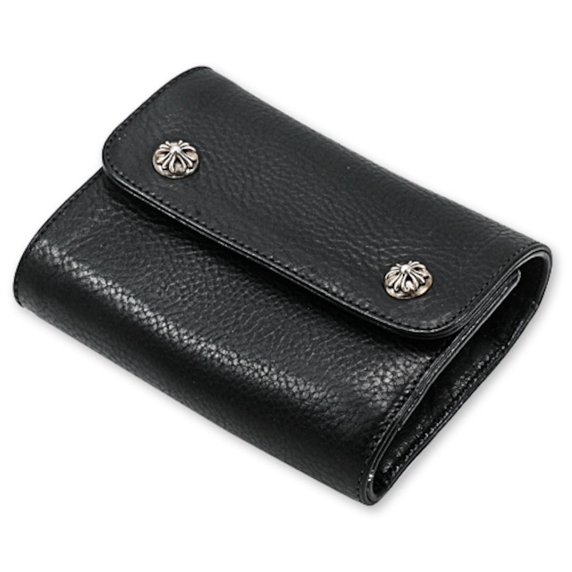 【CHROME HEARTS　クロムハーツ　Wallet　ウォレット　財布　レザー】ウェーブミニウォレット/レザーw/クロスボタン【送料無料】