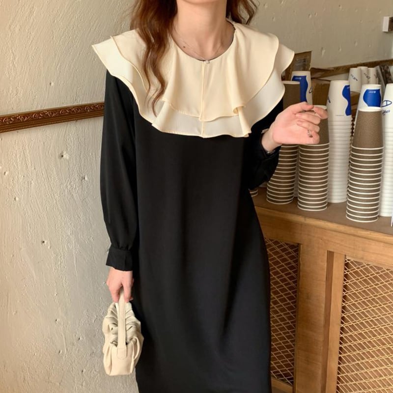 レトロビッグカラーワンピースドレス Raycia