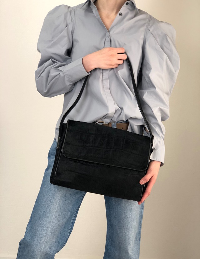 GUCCI グッチ ショルダーバッグ ブラック サイドロゴ ハラコ ワンショルダー vintage ヴィンテージ オールド v7uzb2