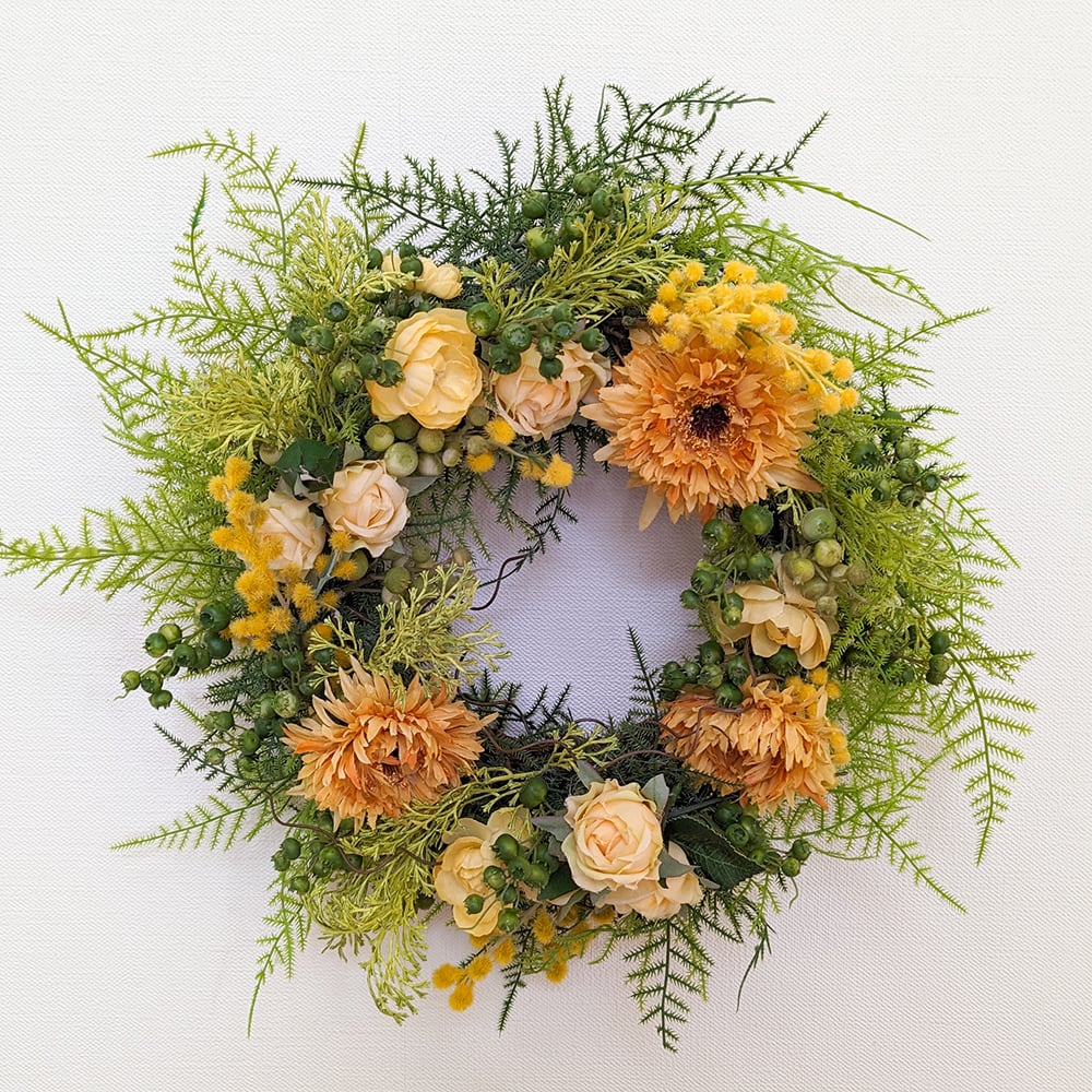 アートフラワーギフト!『フラワーリース』アスター&ミモザ