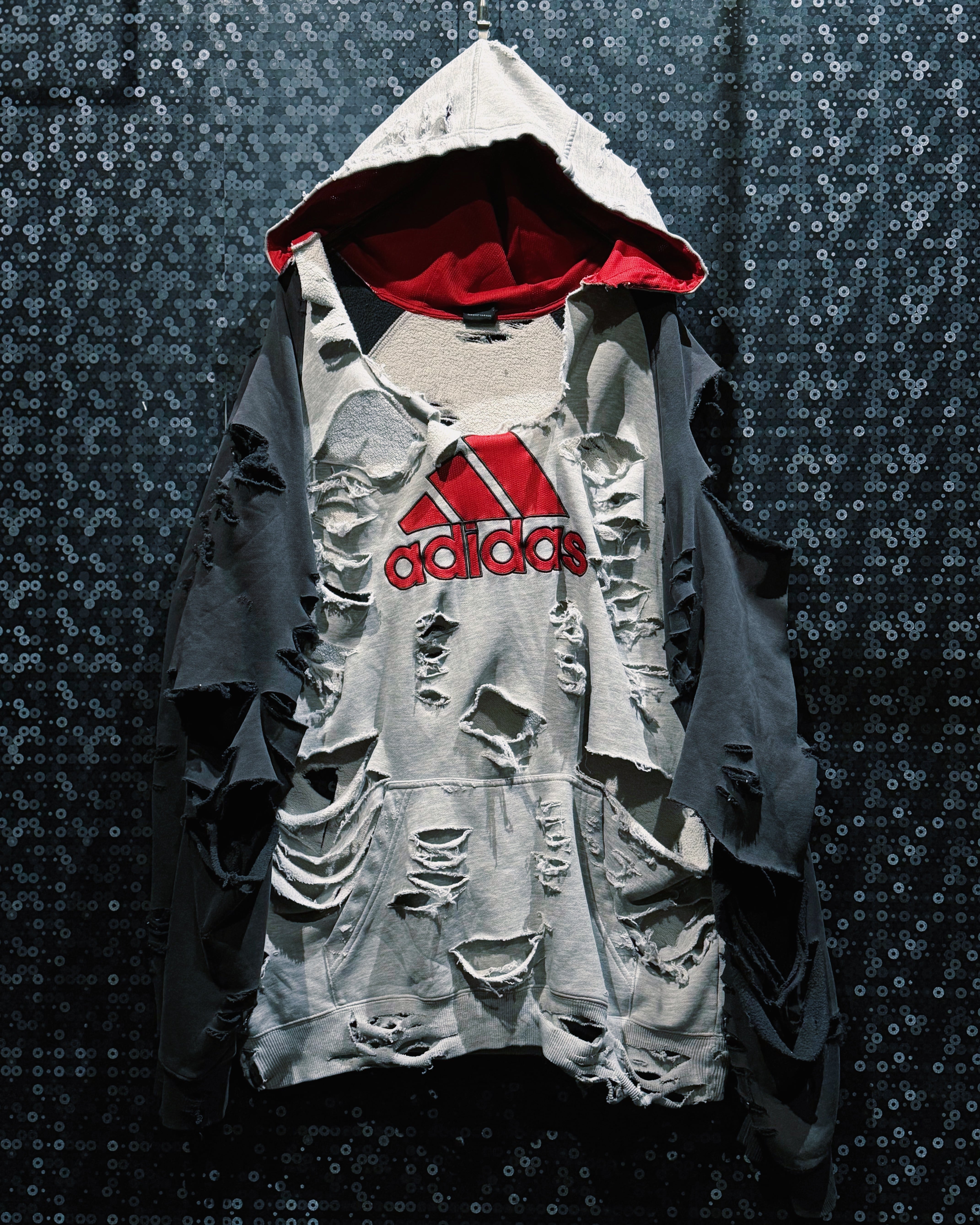 【ÆIEM】original"boro"remake"adidas vintage performance logo switching hoodie pullover