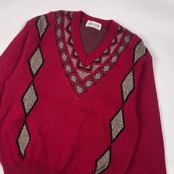 pierre cardin ピエール・カルダン Vネック 長袖 ウール ニット セーター L/レッド メンズ ビンテージ
