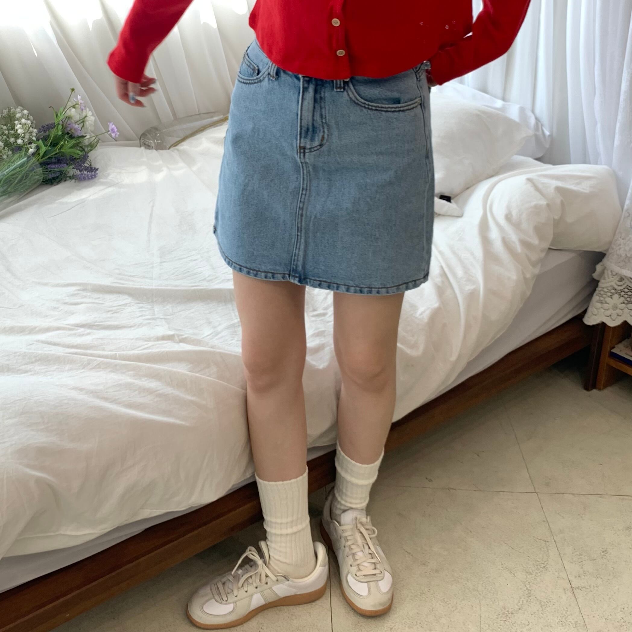 (即納)ttopp / denim skirt / light blue