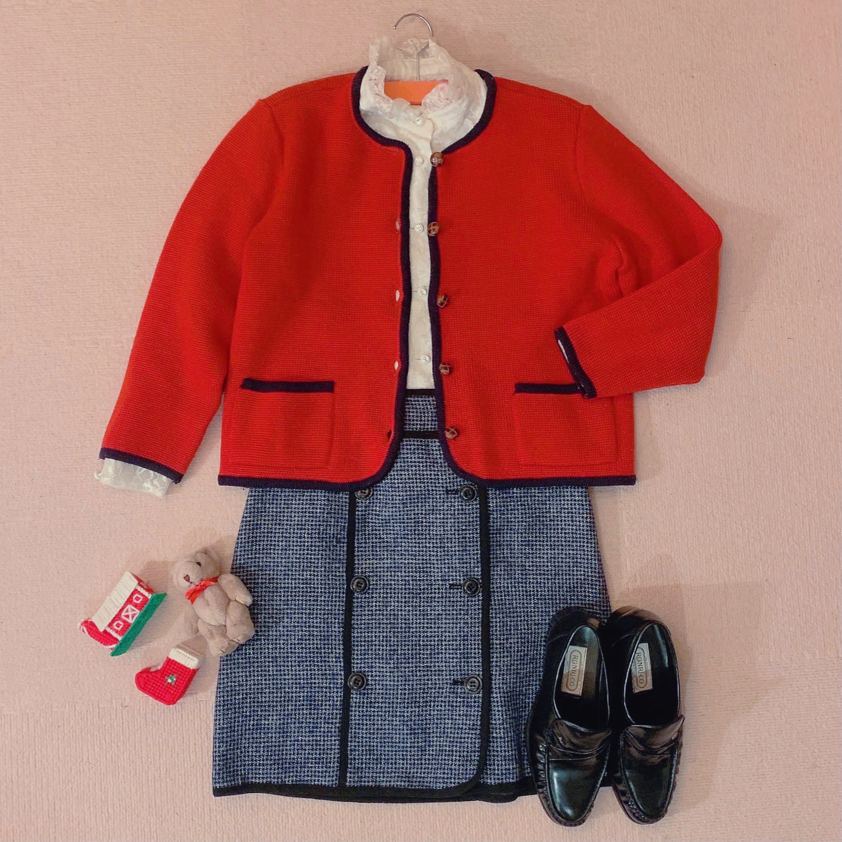 red × navy piping knit cardigan