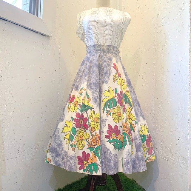 VINTAGE Mexican flower painted skirt