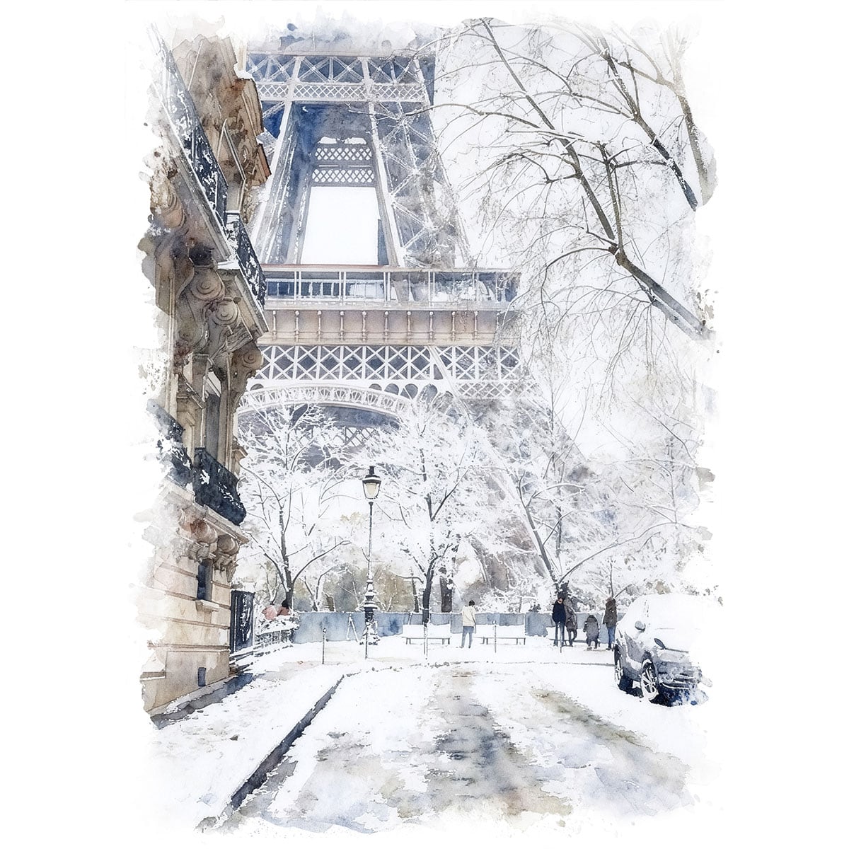 絵画 フランス 風景画(街並み) エッフェル塔 インテリアアート額付き 水彩画・油絵調 WAT0330