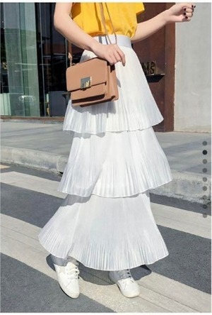 ★送料無料★フリ－(F)☆チュ－ルのレイアードロングスカ－ト (SKN9609)