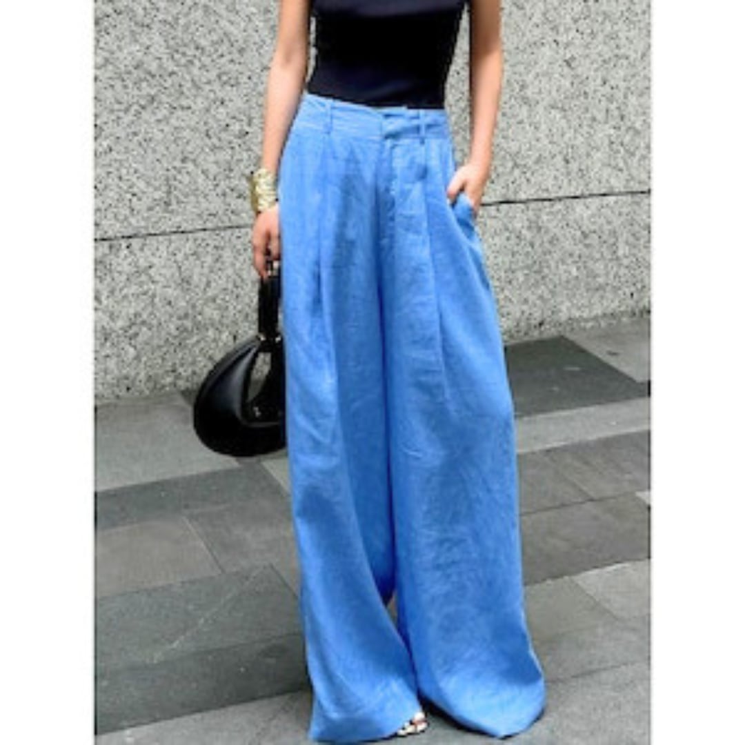wide tuck blue pants 102663