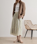 【Emago.】 スカート フラワー 総柄プリント 9分丈