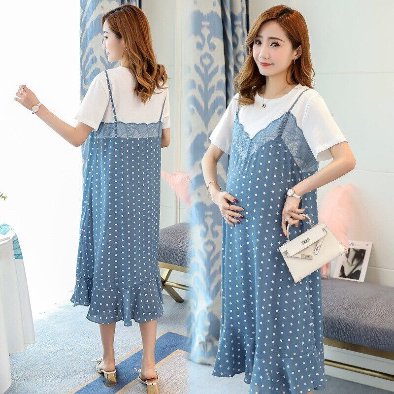 【新作】【送料無料】 甘いレースマタニティドレスシフォン服妊娠中の女性ドット妊娠中のドレスマタニティVestidosドレス妊娠中 大人ガーリー スウィート キュート カジュアル expec527975887137