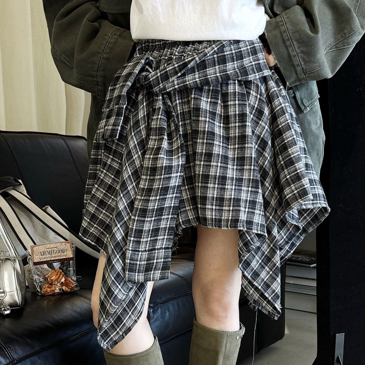 Wrap-style tartan check skirt 01213