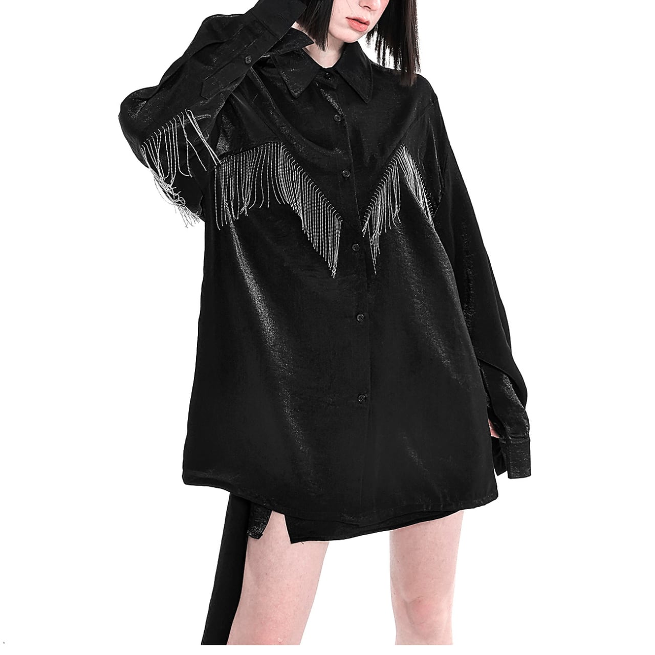 Decoration Oversized Long Shirt L00346