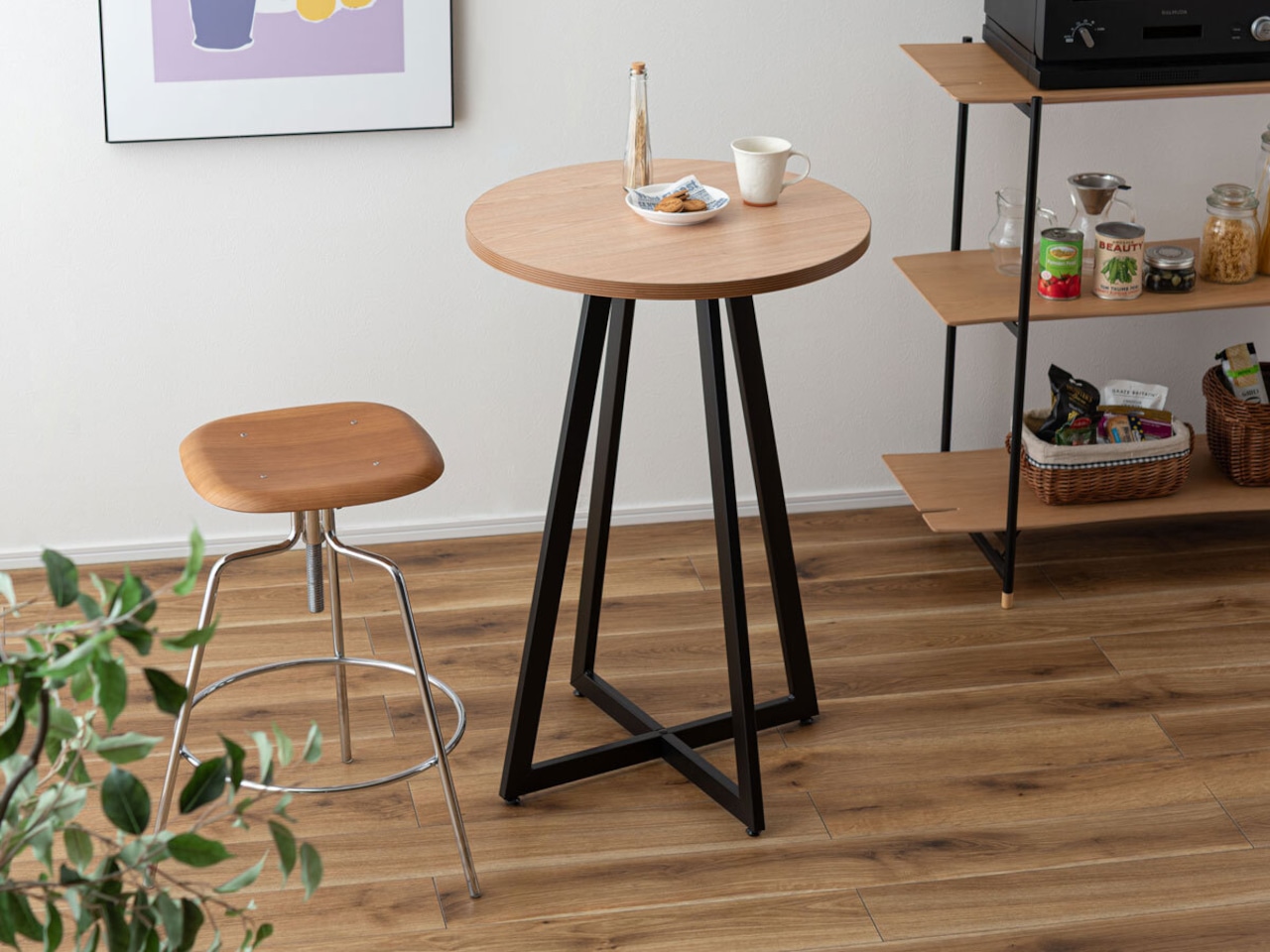 丸型60cm ハイテーブル(ナチュラル)高さ90.5cm アジャスター付き・画像2