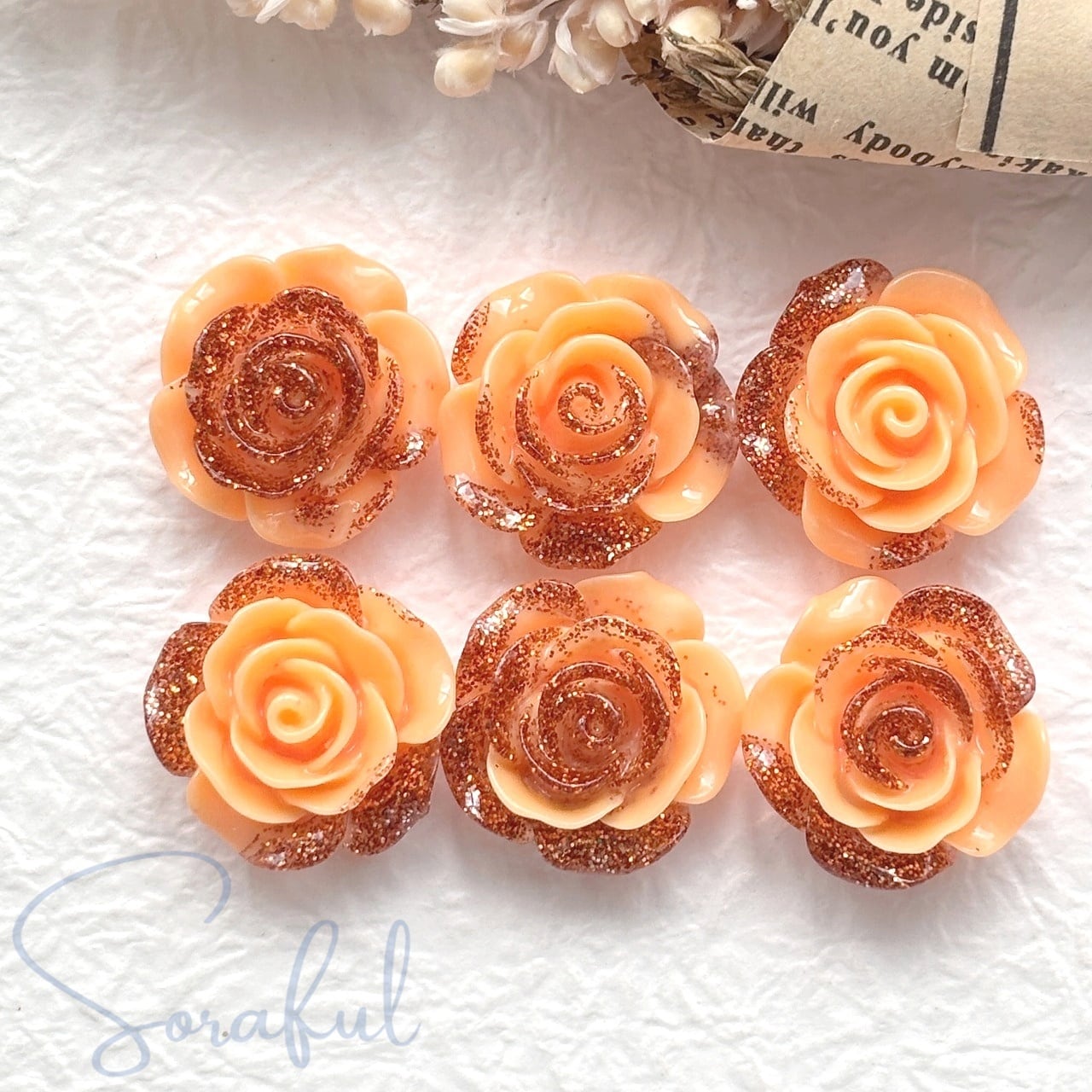 6個】ラメの薔薇カボション バラ ローズ 19mm【デコパーツ】D-0142