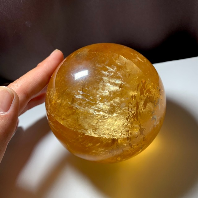 大玉✩蜂蜜の様な色合い♪ギラギラディープゴールデンカルサイトスフィア