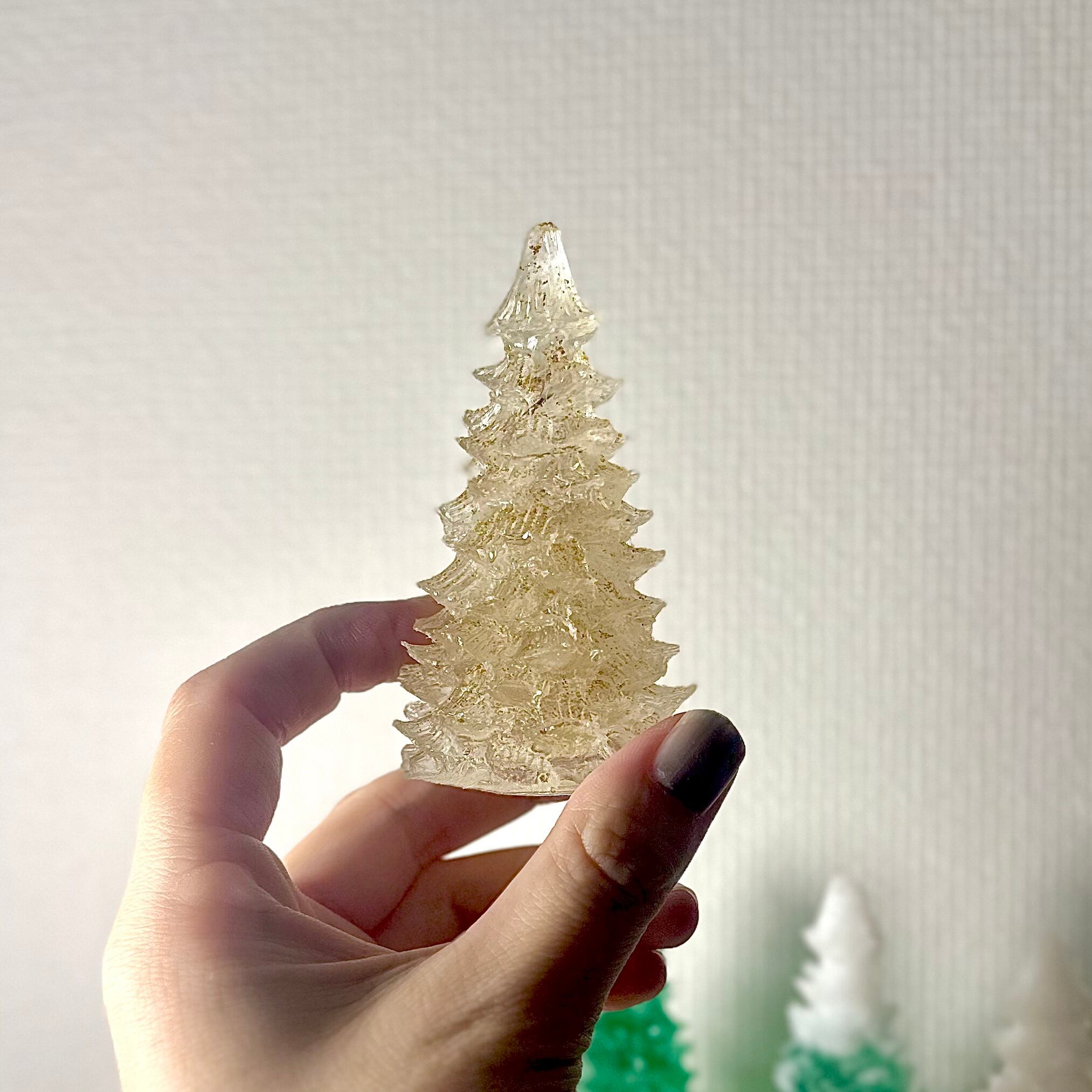 ミニクリスマスツリー》水晶【もみの木】ゴールドラメ 一点物