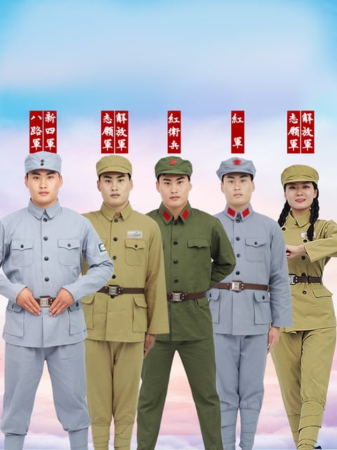各時代の軍服、義勇軍の公演服、朝鮮戦争時の男女の成人服、赤軍と