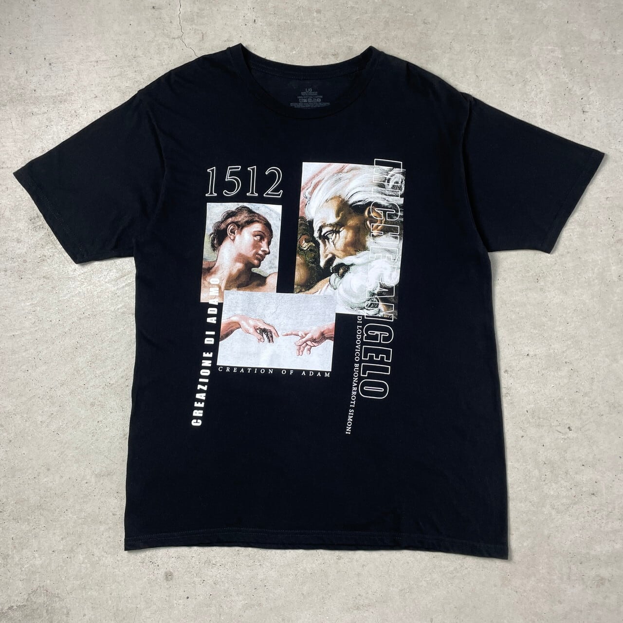 ミケランジェロ アダムの創造 アート プリントTシャツ メンズL 古着 