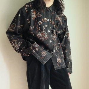 flower embroidery design black denim jacket