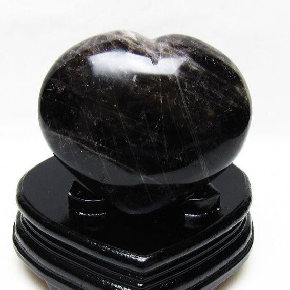 モリオン 置物 黒水晶 ハート 台座付属 一点物 155-1069