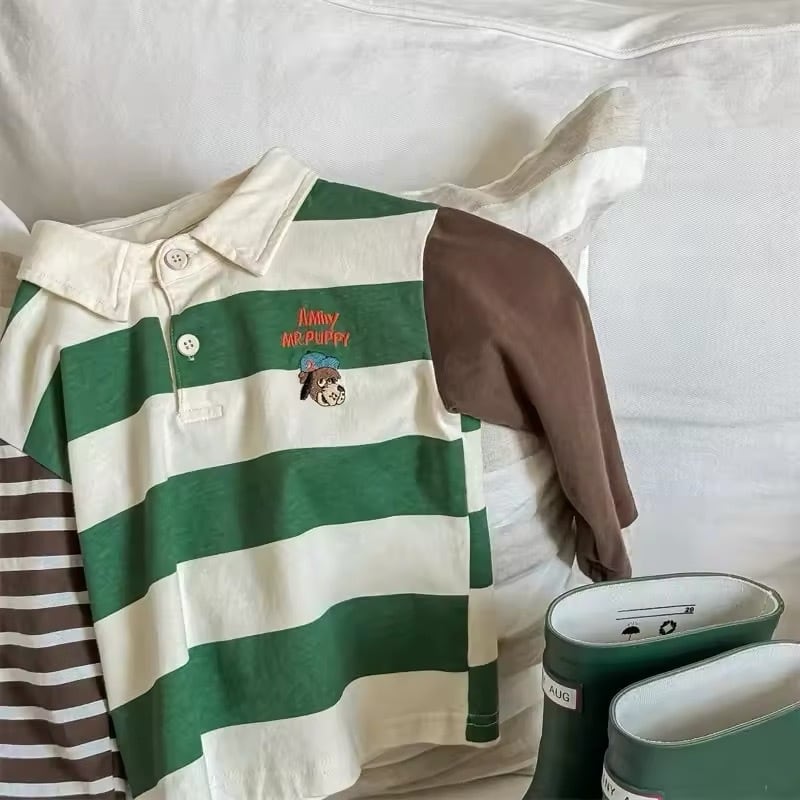 dog刺繍ボーダーポロシャツ