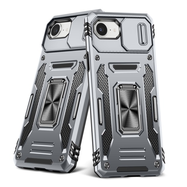 YULNCUZ 対応 iPhone SE3/SE2/8/7 用の ケース リング付き スライド式カメラカバー 耐衝撃 スタンド機能 車載ホルダー