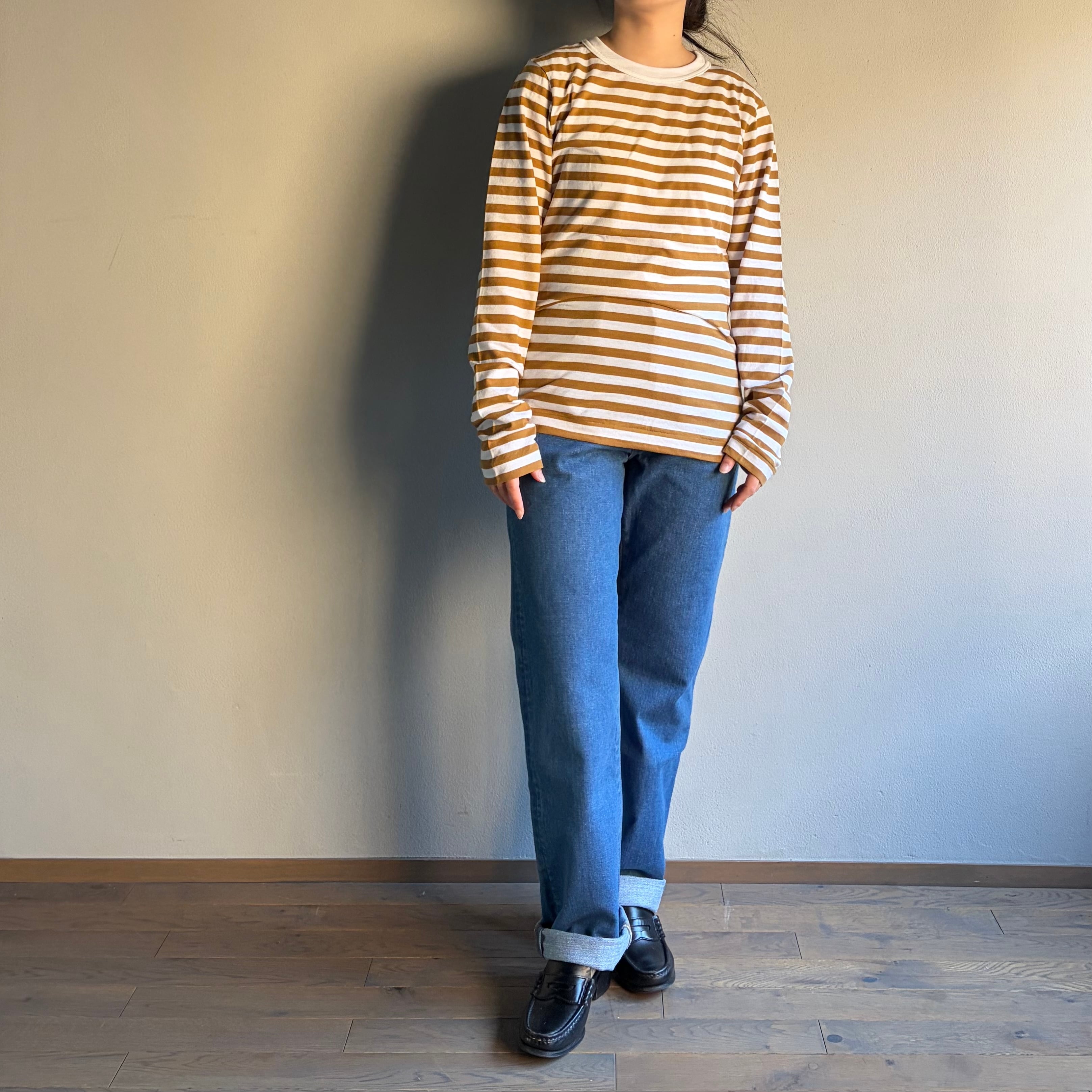 R&D.M.Co-/OLDMAN'S TAILOR GAUZE BORDER L/ T SHIRT/ガーゼボーダー ロングスリーブTシャツ #7357 Cafe au lait size M