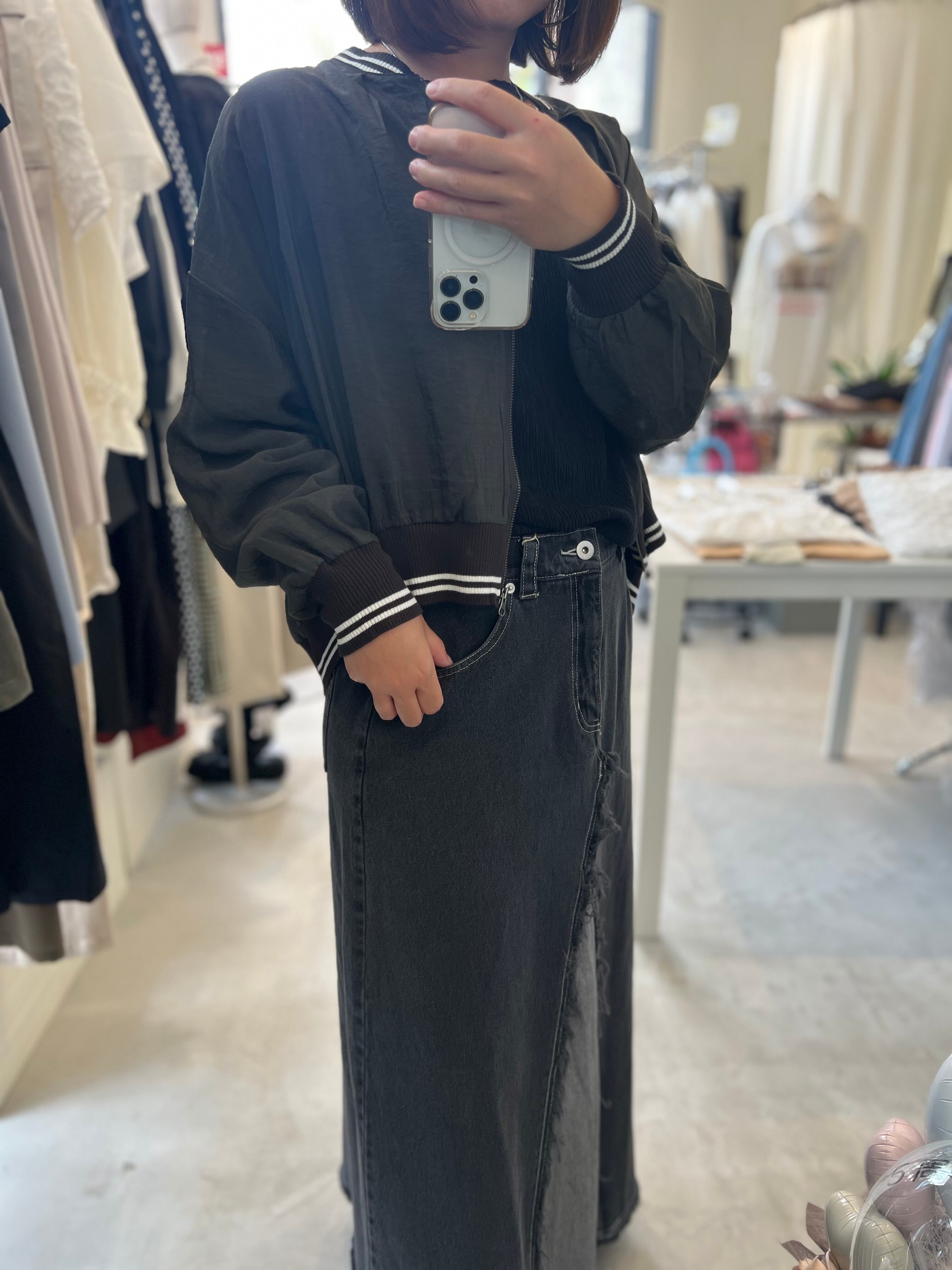 【SELECT】リメイク風断ち切りロングデニムスカート 33-0096