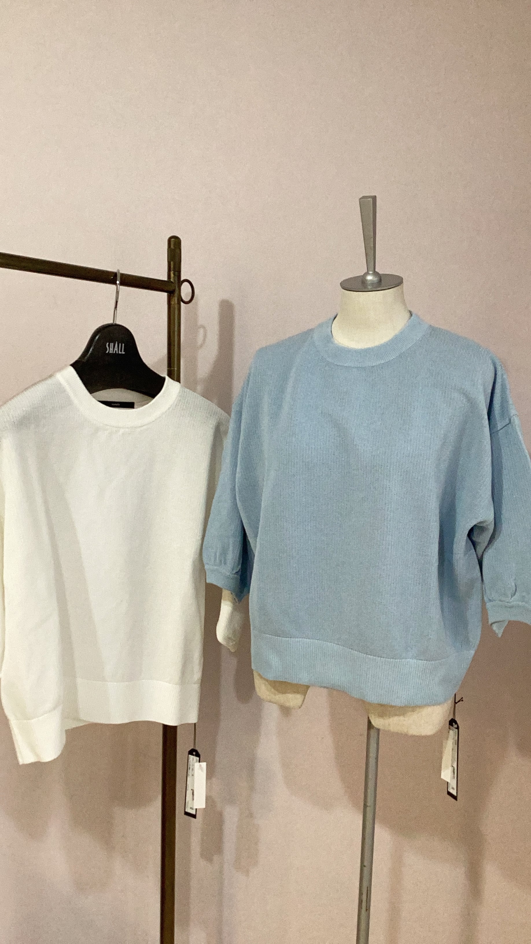 MARIE D‘OR 和紙ニット 半袖プルオーバー No.95206 ホワイト ライトブルー 9号 フリーサイズ マリードール