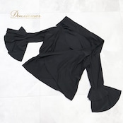 フラメンコ 衣装 トップス ブラウス ブラック系 イチオク 黒 伸縮 ストレッチ 無地 シンプル 襟 フリル リボン ICHIOKU 上品 かわいい ダンス衣装 ステージ イベント オールブラック