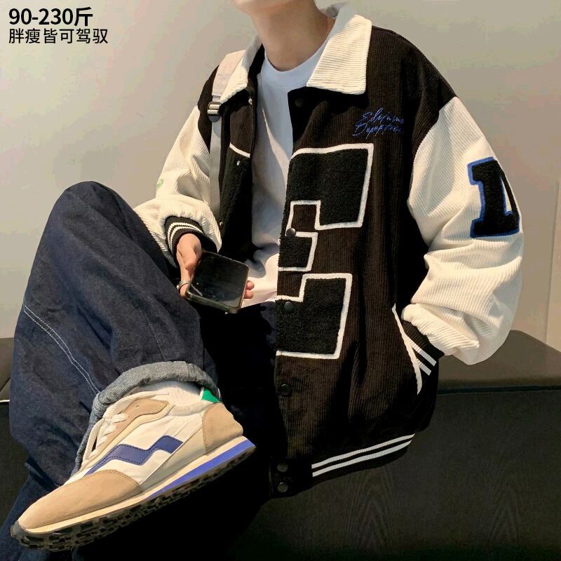 コーデュロイジャケット スプリングオータムルーズ刺繍ヴィンテージ 大きめサイズ 春物 秋物 ビンテージ ヒップホッププラスサイズ3048918581