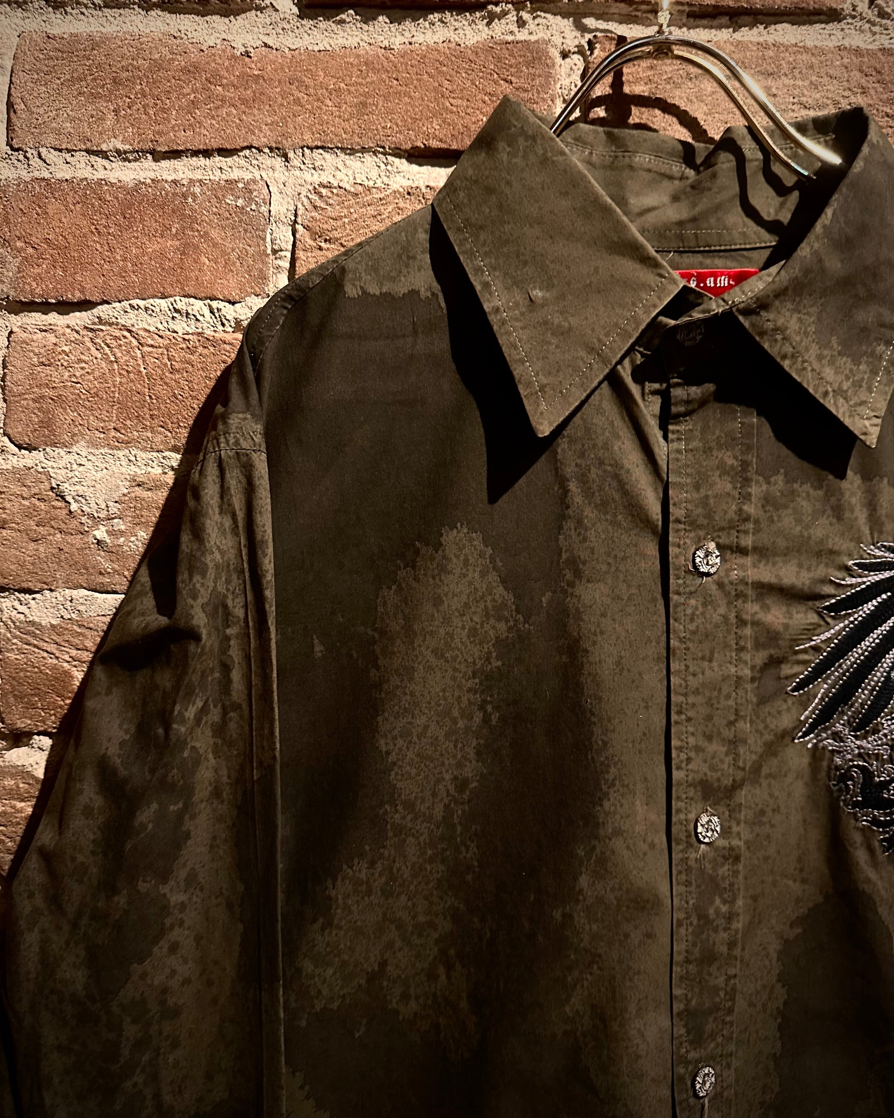 Caka act3】Phoenix Embroidery Design Vintage Tie-Dye L/S Shirt