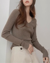 V-neck slim rib Knit T20334