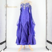 社交ダンス 衣装 スタンダードドレス ワンピース スタンダード 青 光沢 デモ 競技 ダンス 日本製 パーティ 発表会 フロート レース ブルー系 高級感 大人用 おしゃれ パーティードレス 競技会