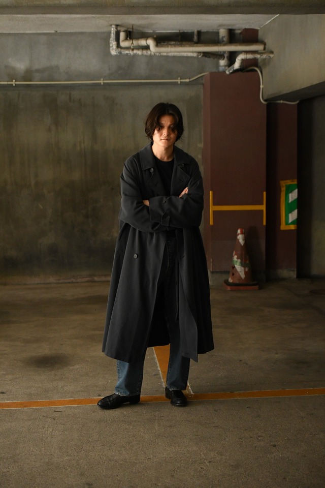 A.PRESSE / Maxi Length Washed Silk Trench Coat (Charcoal)