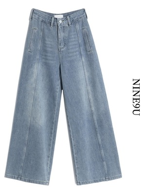 denim washed straight wide-pants【NINE7596】