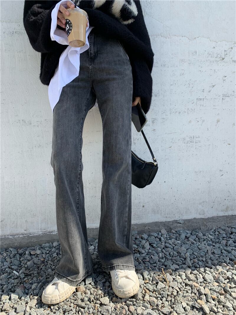 ジーンズ ルーズスプリングオータムグレーハイウェスト薄手パンツ 春物 秋物 スモーキー ブラックストロベリース95801224012