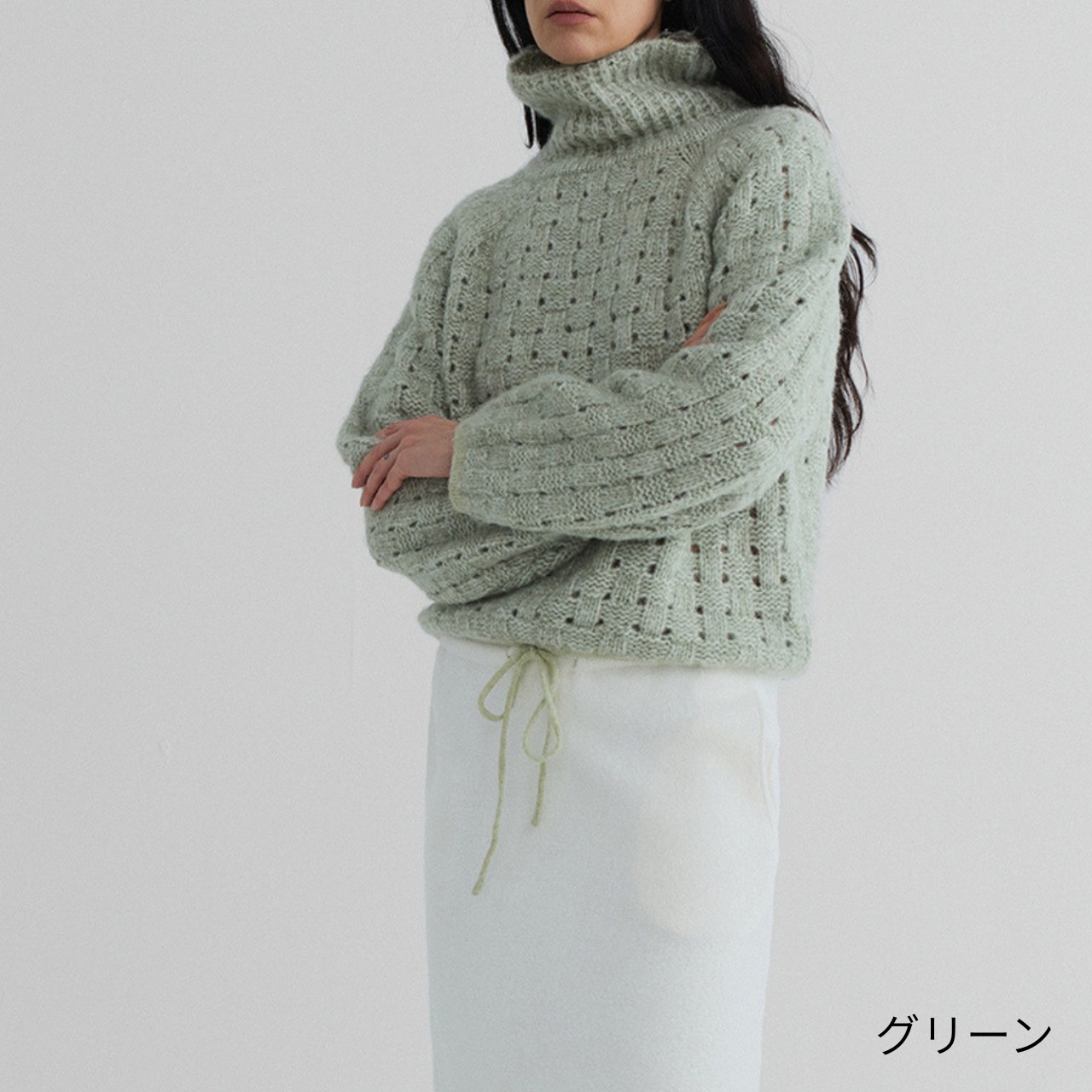 Cable Mesh Turtleneck Knit Pullover T4151