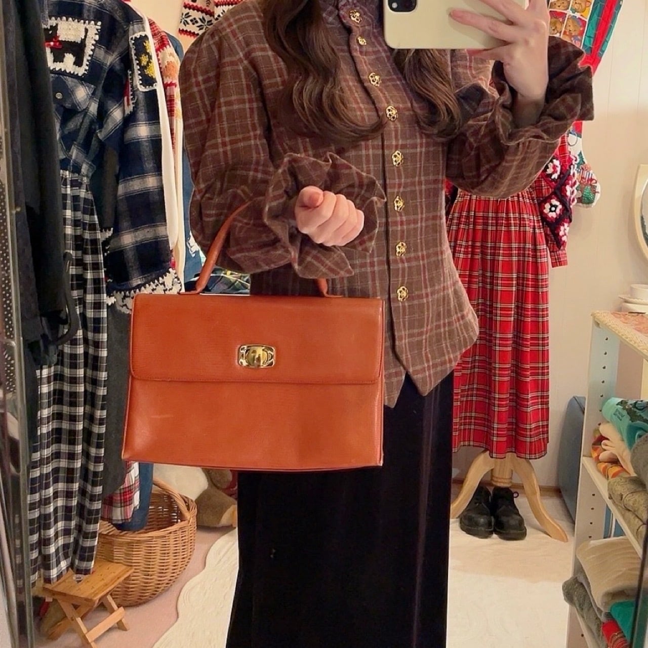 camel brown square hand bag