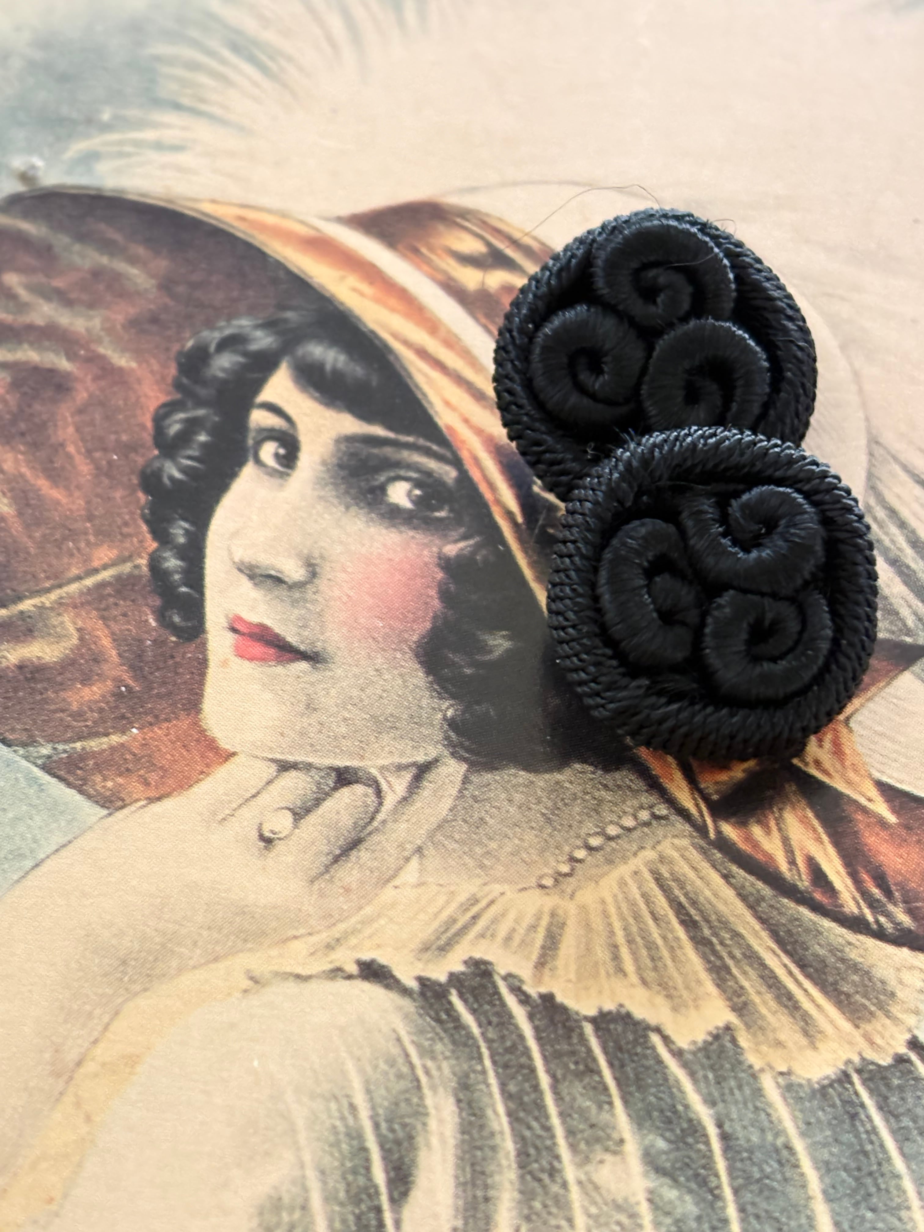 18mm Japanese Vintage ボタン コードボタン ブラック デッドストック アクセサリーパーツ 装飾材 カルトナージュ