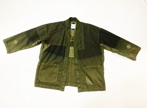 20SS 硫化染めクレイジーパターンストライプキモノシャツ / Sulfide dyeing crazy pattern stripe kimono shirts / Khaki