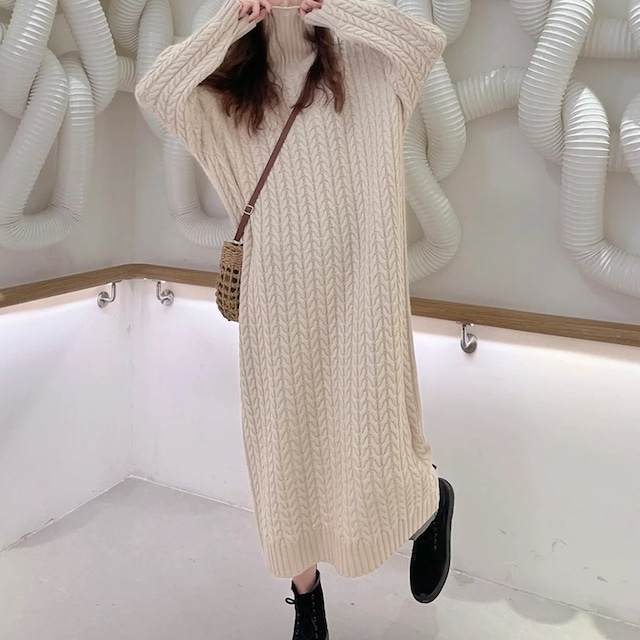 Turtleneck Cable Knit One Piece KRE1917