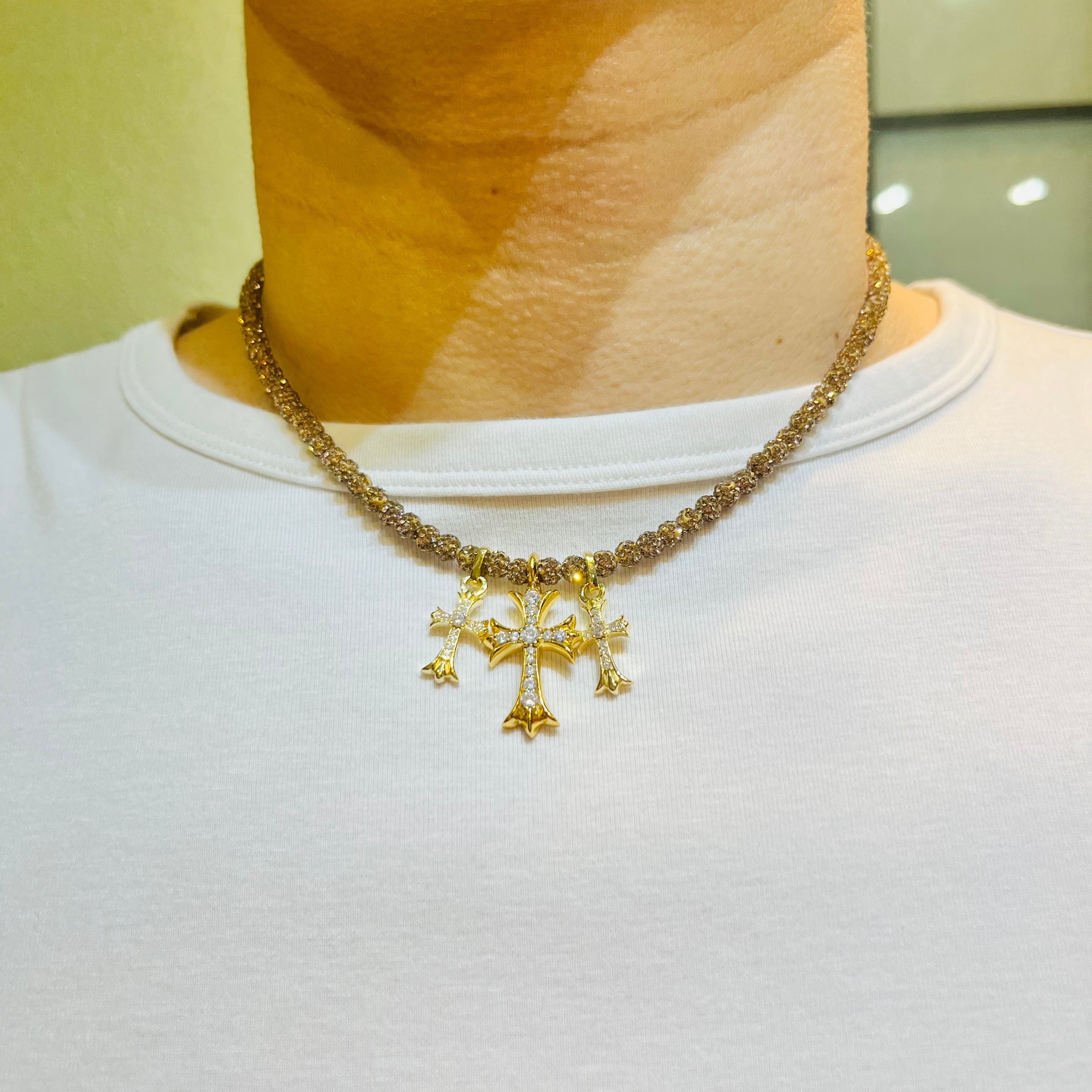 クロス3連ゴールドネックレス | StoneJewelry