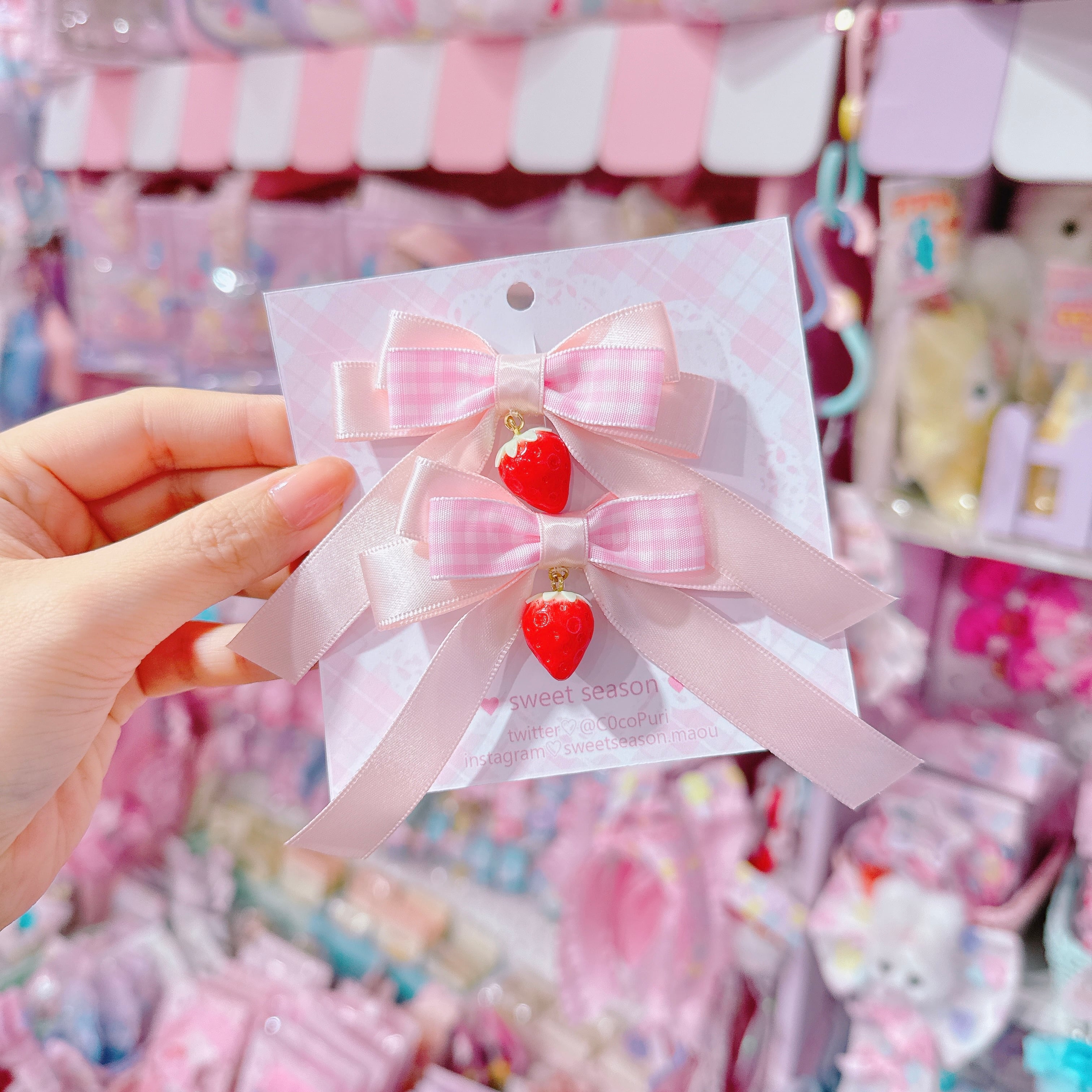 【C8】14-8いちごみつあみリボンツインヘアクリップ