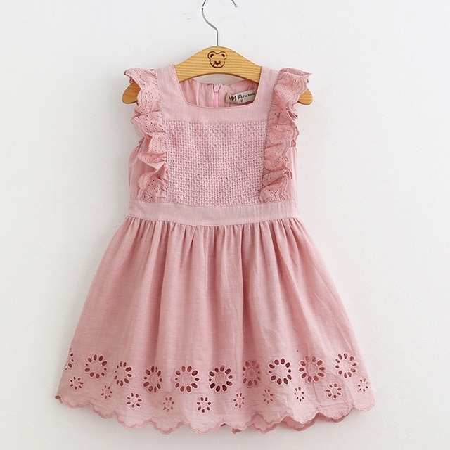 キッズ ワンピース レース ドレス 袖なし ノースリーブ 膝丈 ひざ丈 フレア スクエアネック 刺繍 レース かわいい おしゃれ お洒落 ラブリー キュート ガーリー ピンク くすみカラー 無地 フラワー 春 夏 着回し 普段使い 重ね着 韓国 韓国系 オルチャン お出かけ 休日