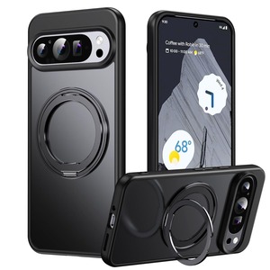 【人気】Google Pixel 9 Pro XL 用 ケース 360度回転 スタンド MagSafe対応 グーグルピクセル9プロ XL カバー ワイヤレス充電 SUGOIDAN 携帯ケース リング pixel9proxl ケース 半透明 マグセーフ 軽量 スマホケース （ブラック）